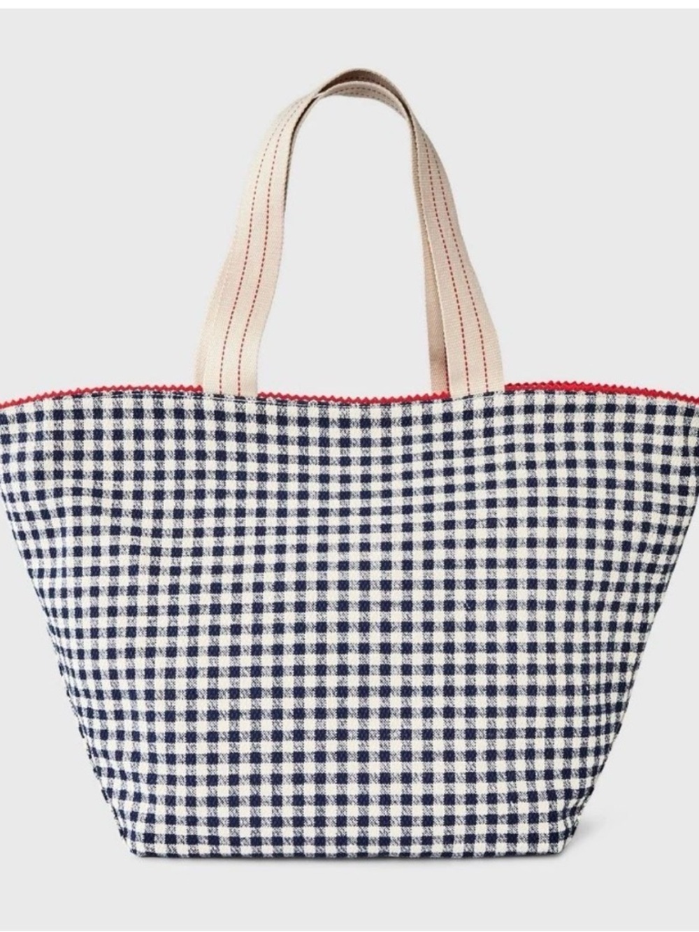 Spacious Reversible Canvas Tote Handbag -  Red & Navy Gingham - Picture 14 of 14